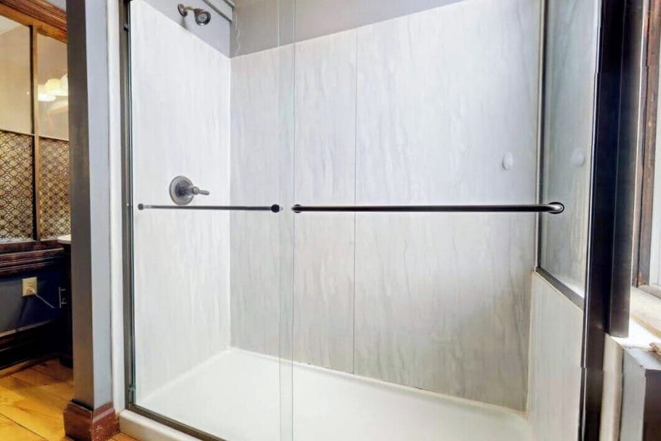 Large walk-in shower in bathroom