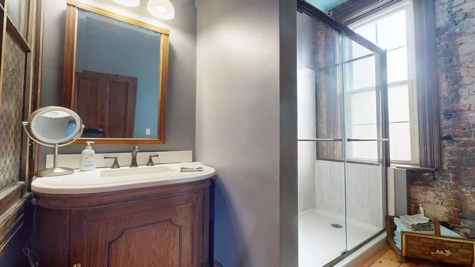 Large mirror over sink or lighted makeup mirror to get you ready for your day