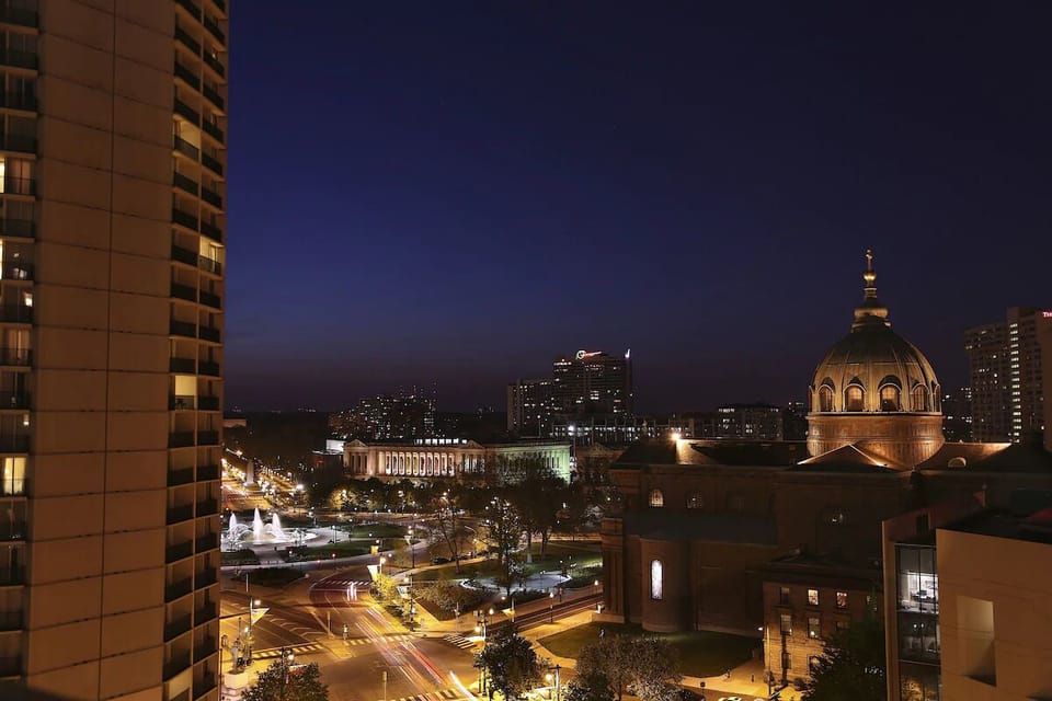 Take in sparkling city lights for a memorable evening view.