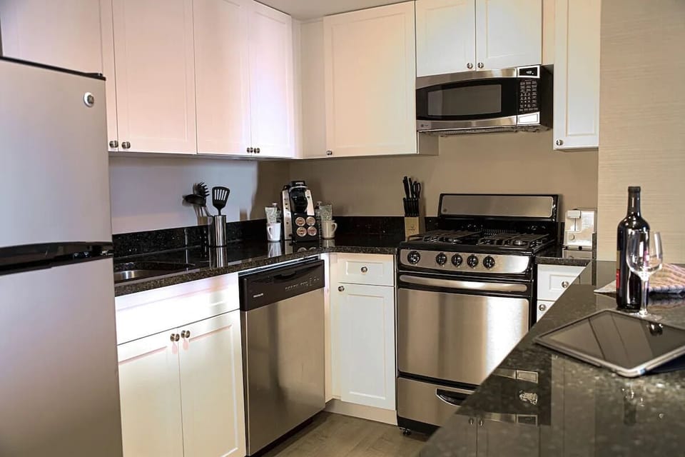 Cook comfortably with stainless appliances and generous counter space.