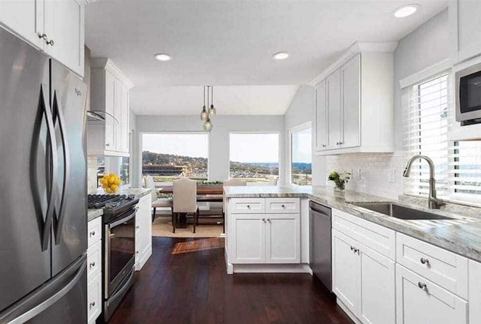 Fully-stocked kitchen with a wine fridge