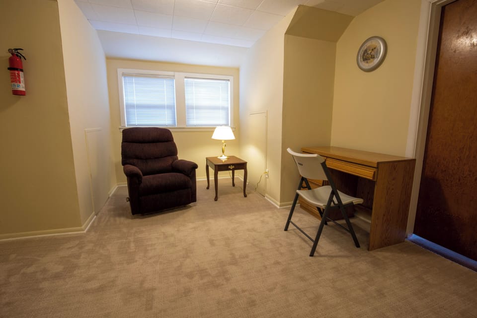 Located upstairs 