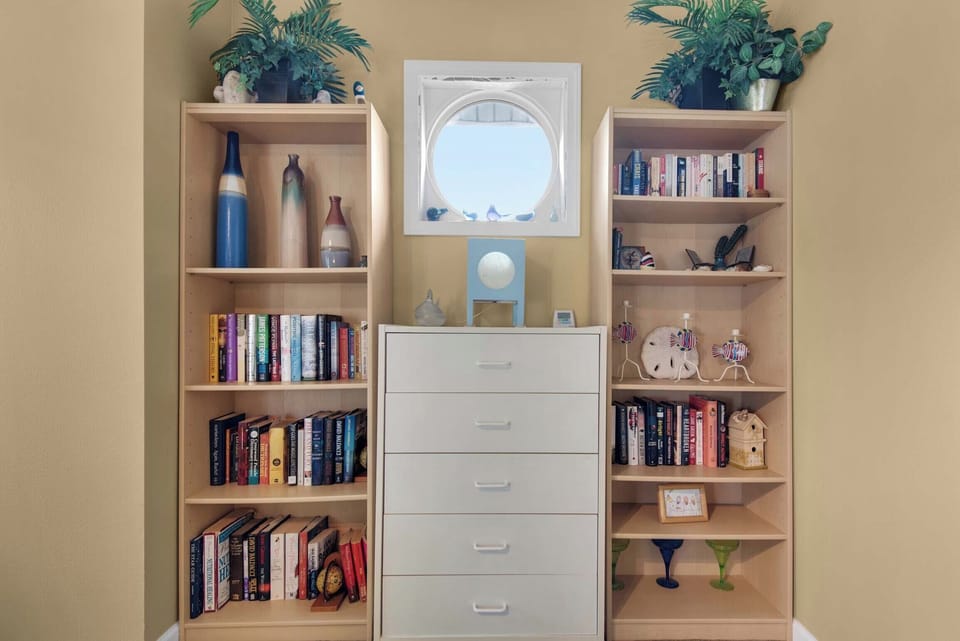 Bookshelves in the master bedroom