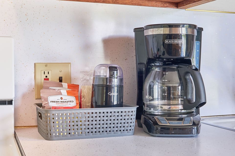 Coffee maker and grinder—everything you need for a nice morning brew.