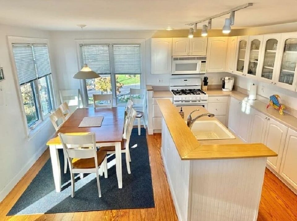 Kitchen view from living area stairs