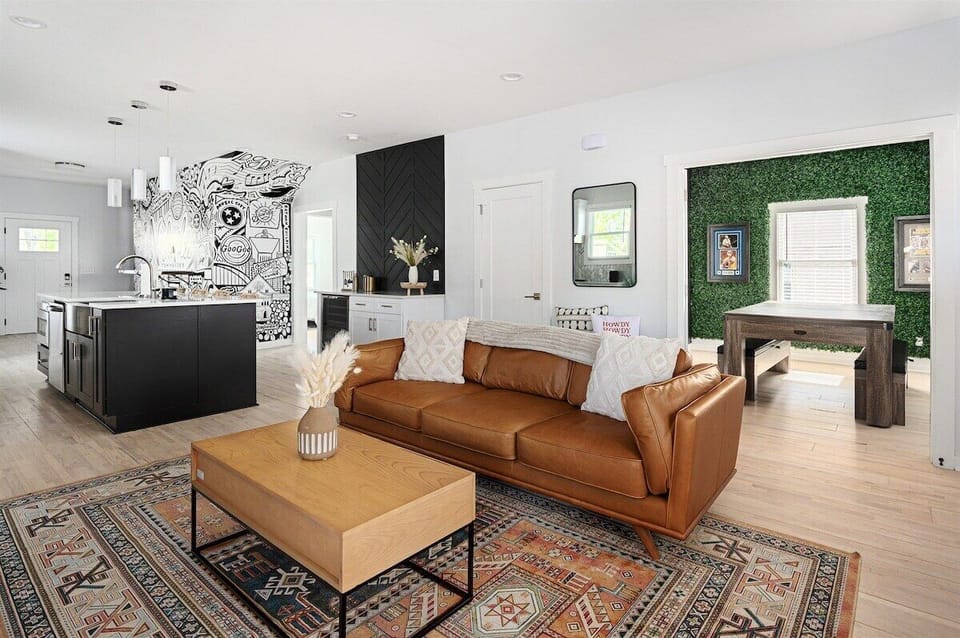 Spacious living with curated decor and natural light.