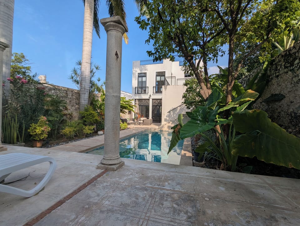 Backyard view from stone patio