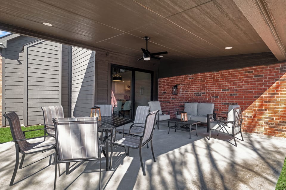 Backyard patio with seating