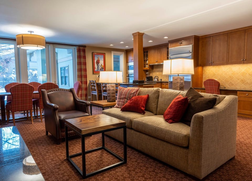 Settle into the open living area steps from dining.
