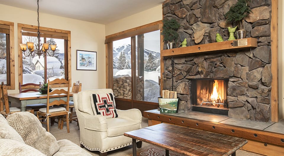 Gather together with mountain views and a crackling hearth nearby.