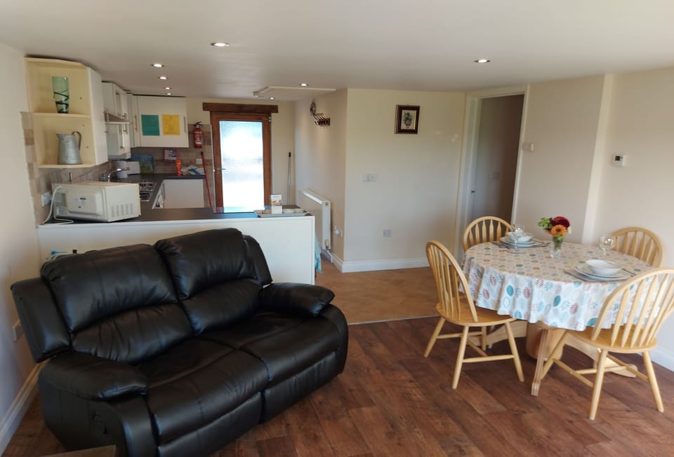 Little Owl, Newquay: The sitting area features a comfortable leather sofa and television
