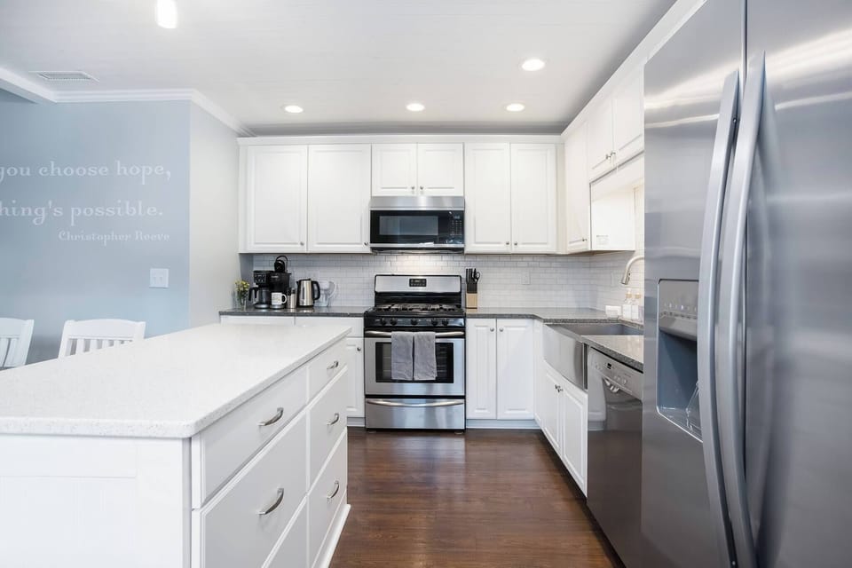 Chef's Kitchen awaits you with all the things you would need to cook an amazing meal:  Insta-Pot, electric mixer, rolling pin, blender, gas range, starter essentials, ice maker and lots more.