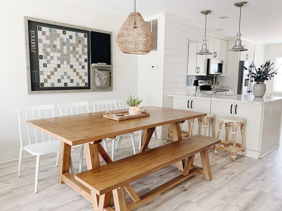 Gather for meals, games or conversation in this dining space.