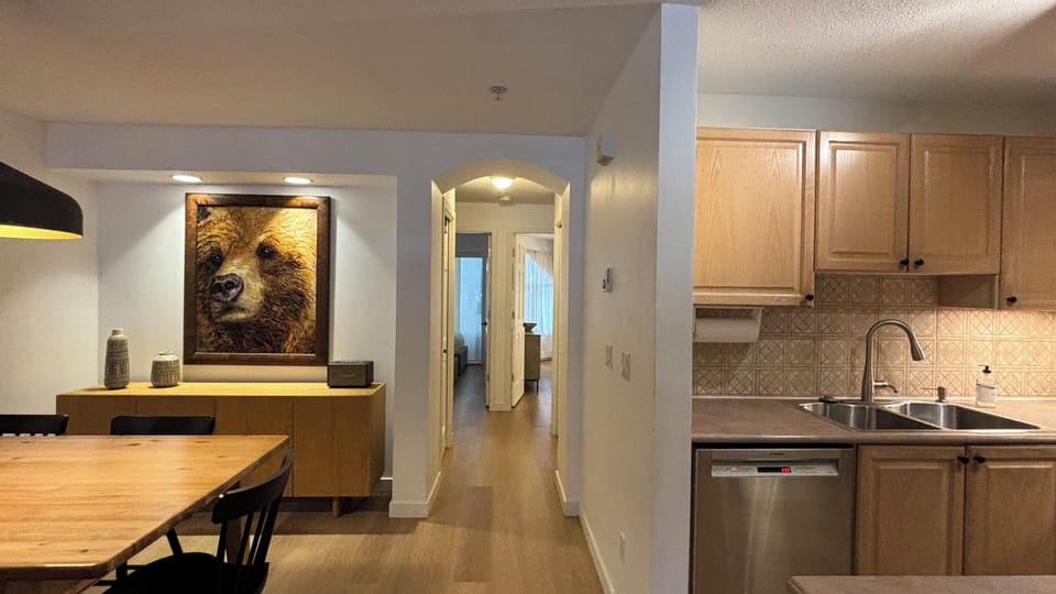 Dining room and kitchen view to the bedrooms