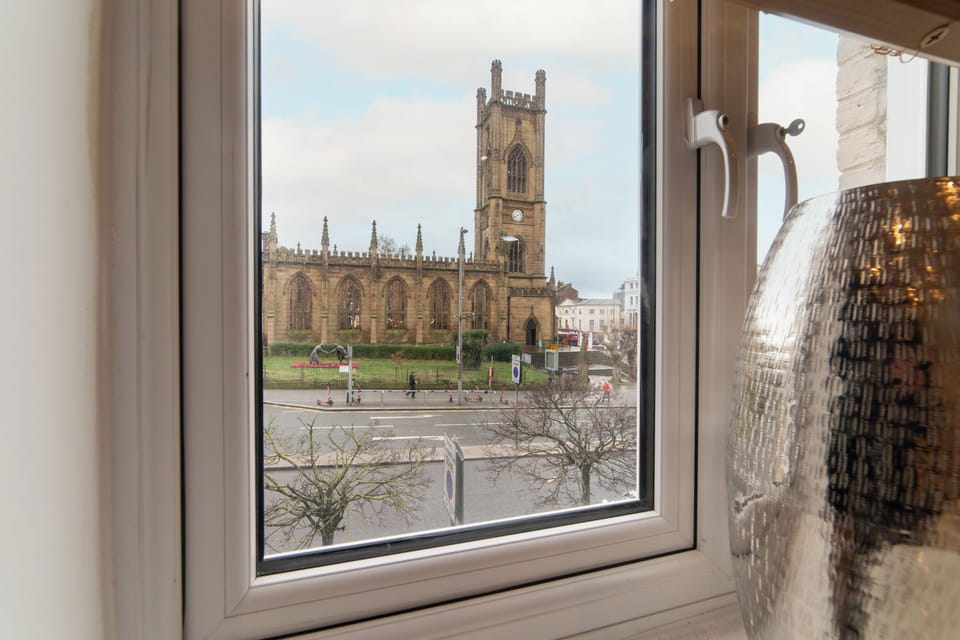 Enjoy stunning views of Liverpool’s iconic Bombed Out Church—a landmark backdrop that captures the city’s unique charm and history right from your window.
