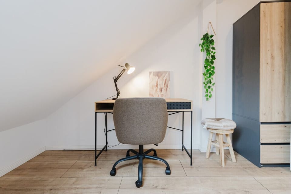 Stylish and quiet workspace with natural decor and modern furniture.