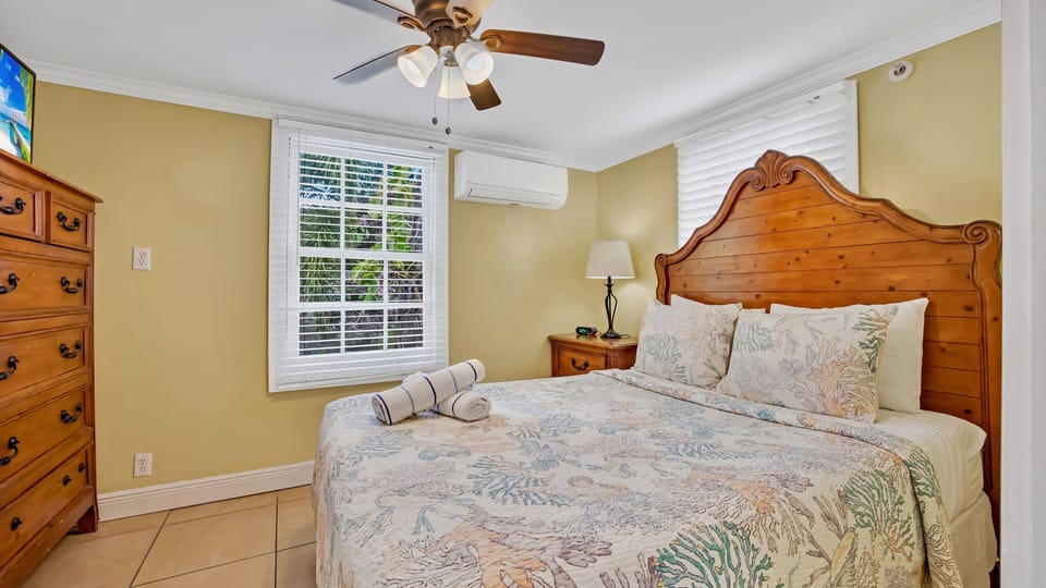 The bedroom has a flat screen TV to tune in as you drift off...