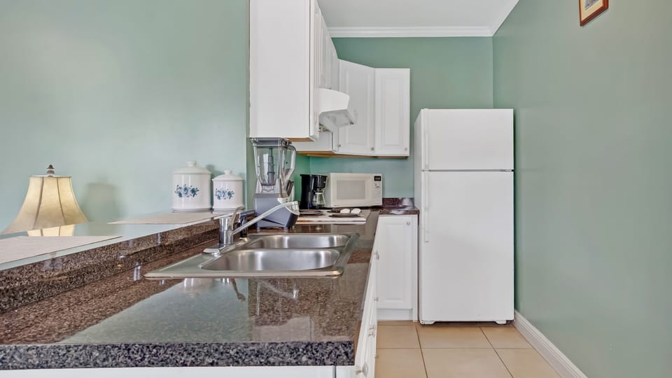 The kitchen is well equipped for preparing a meal at home...