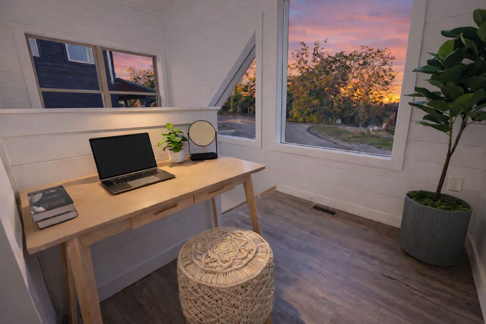 Versatile desk nook, perfect for planning the day or getting ready in the morning.