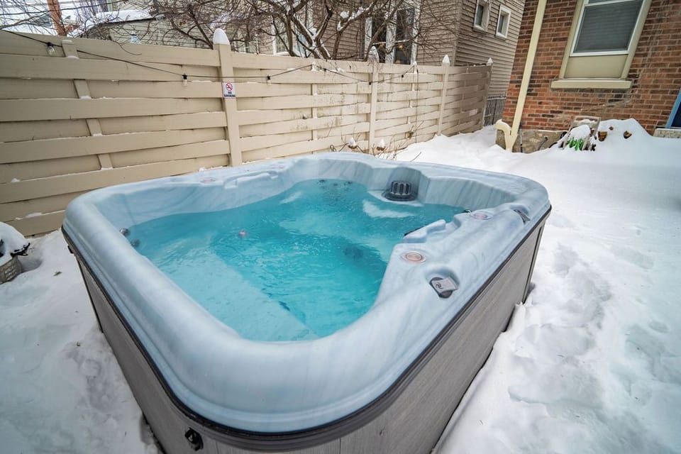 Warm up in your private hot tub surrounded by fresh winter snow—your perfect cold‑weather retreat after a day exploring Columbus. We recently upgraded the space by replacing the inflatable tub with a brand‑new 2024 Nordic Spa, offering a premium soaking HT