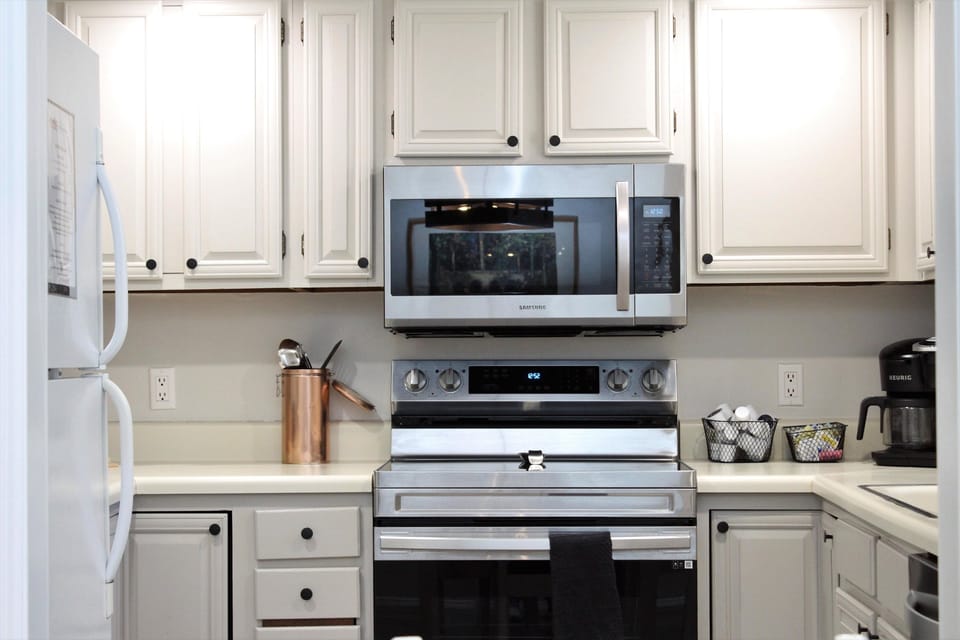 Flat top stove with large microwave
