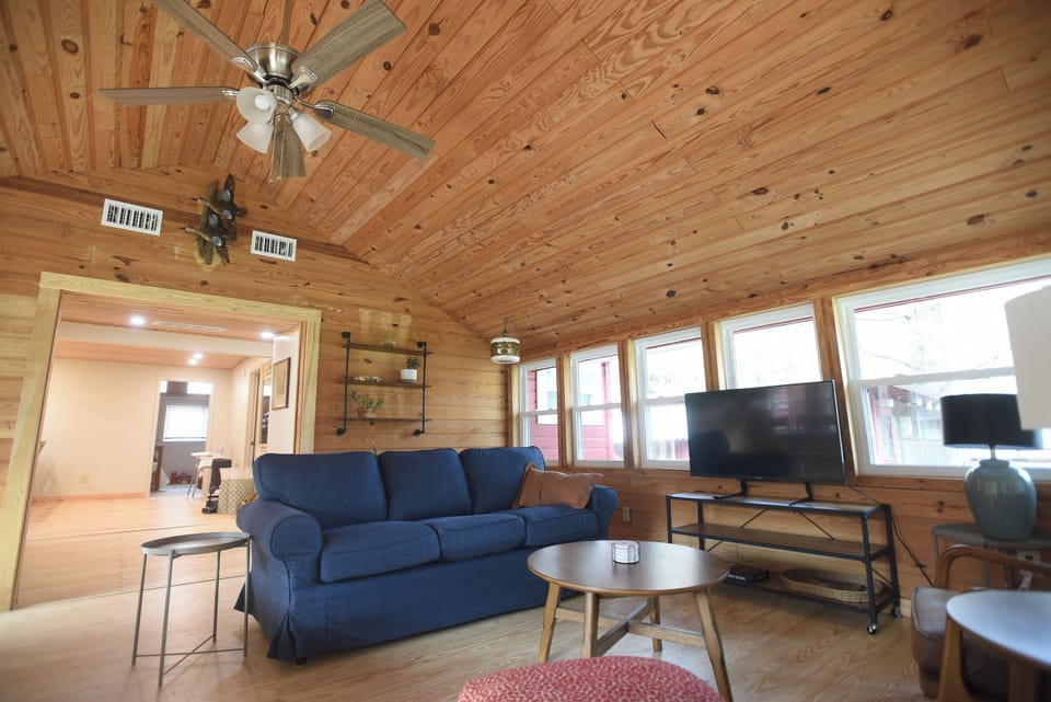 Main room great for reading or just taking in the views of river and mountains.