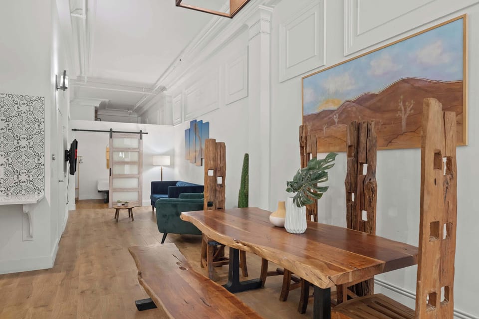 Long dining table ideal for shared meals and socializing