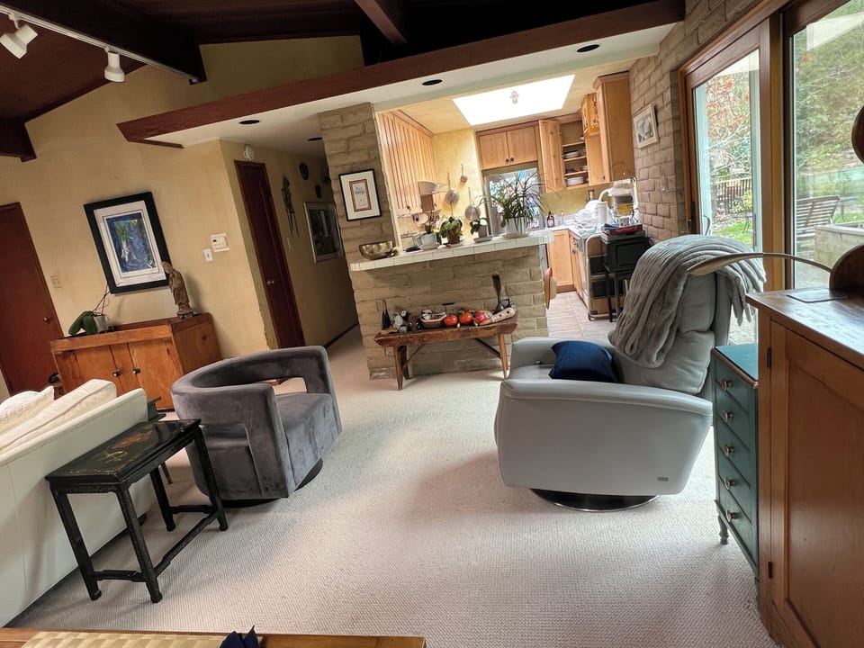 Comfy swivel recliner on right & swivel chair on left