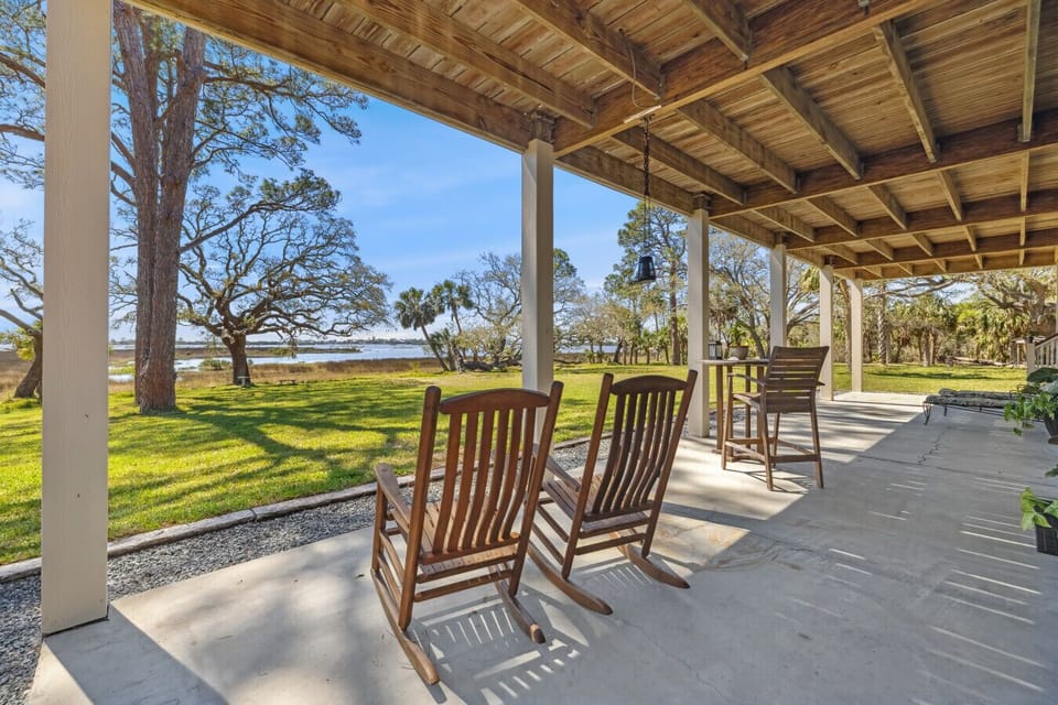 Looking out over the water from the covered patio