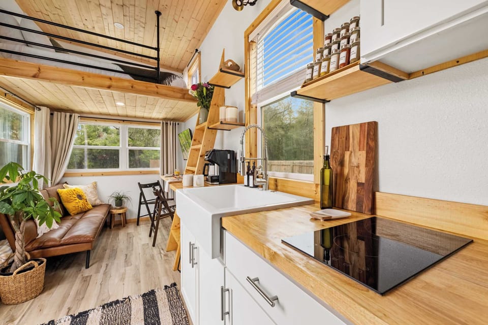 Modern cooking space with warm wood accents