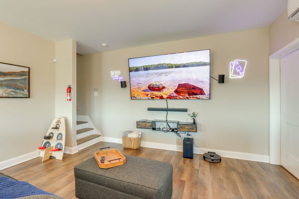 Game Room | Lower Level | 86" Smart TV w/ Speakers | Queen Sleeper Sofa