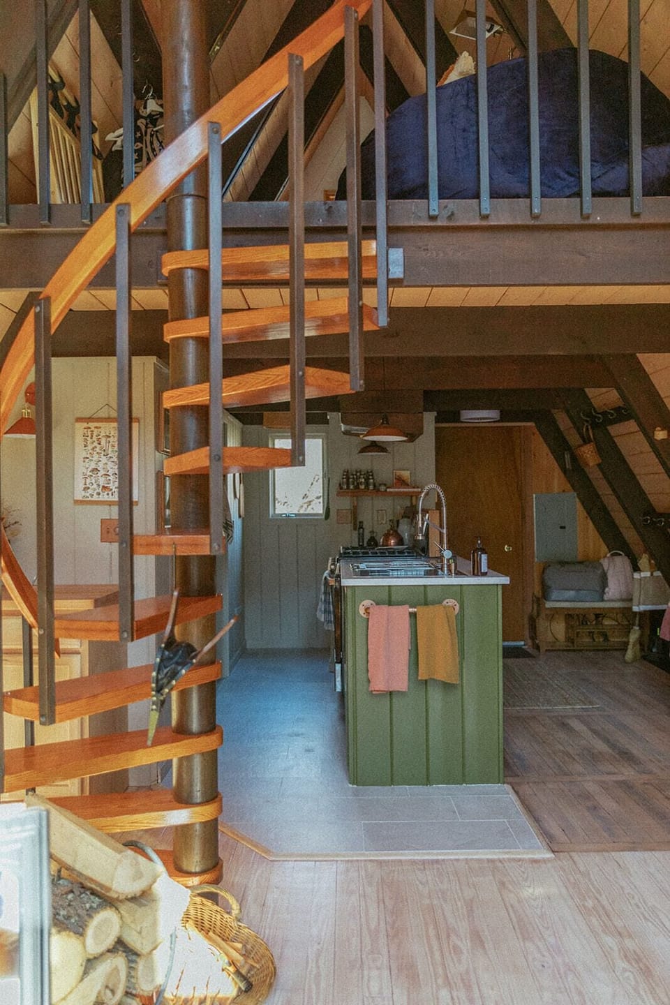 Spiral staircase to the sleeping area. 
