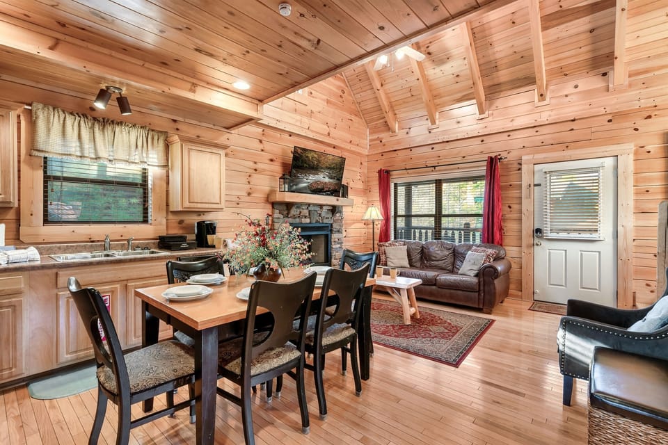 Gather around and enjoy a meal in this beautiful dining space.