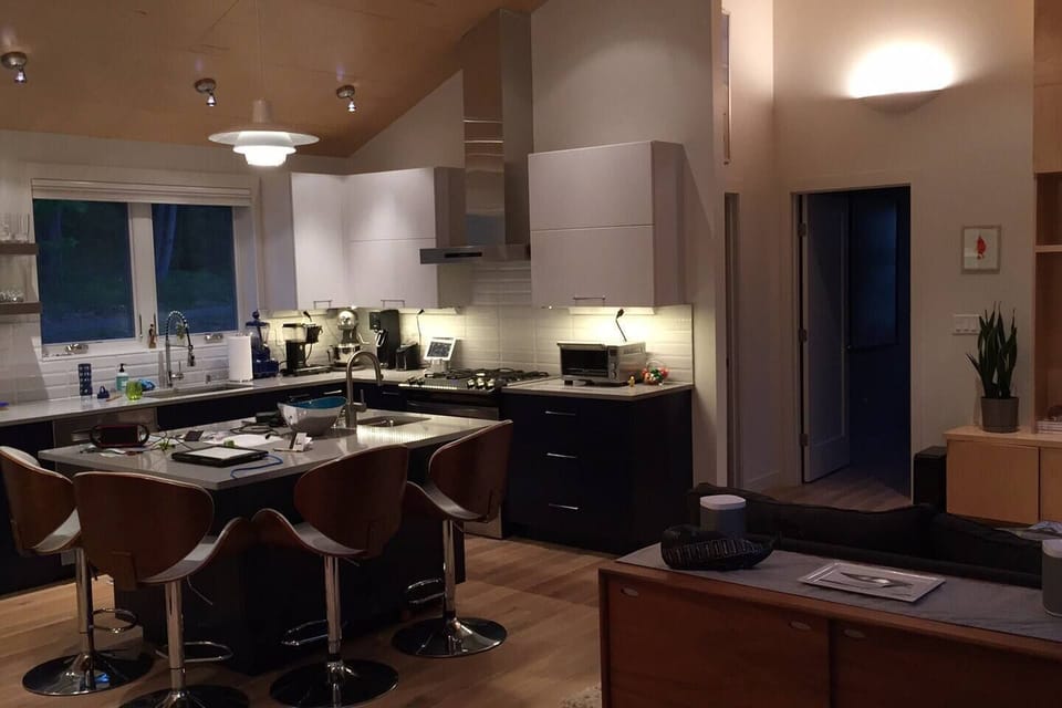 Open concept living room and kitchen. 