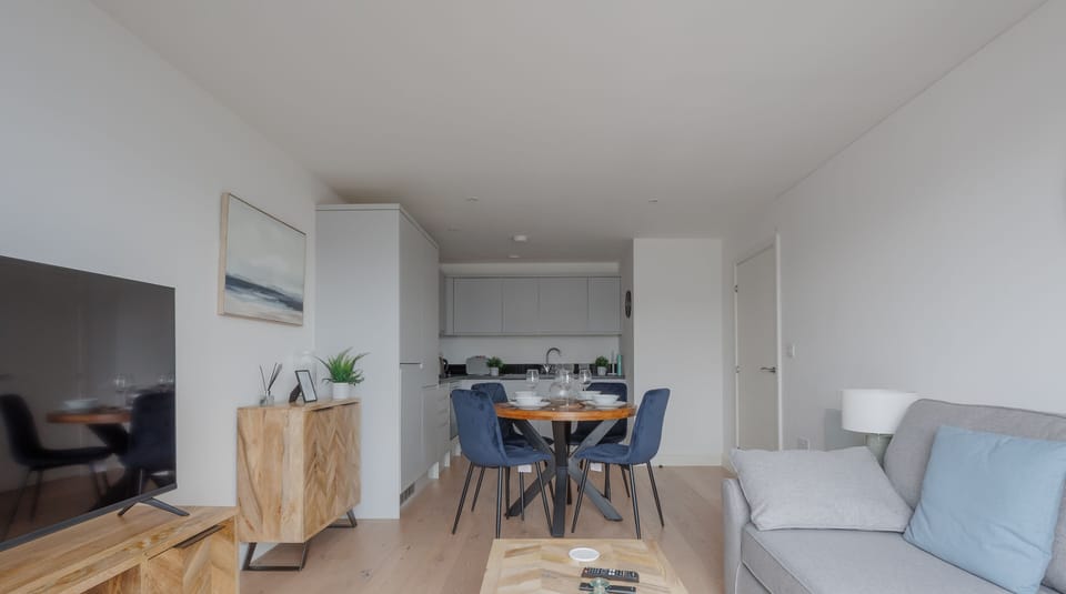 The apartment benefits from an open planned living space