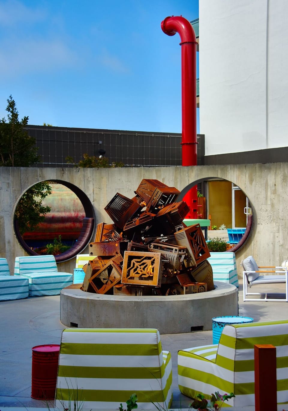Discover bold art moments that make the courtyard unforgettable.