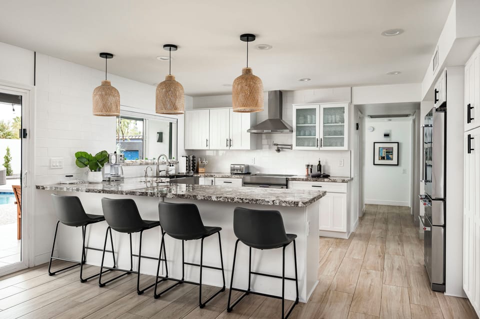 Modern kitchen with barstool seating