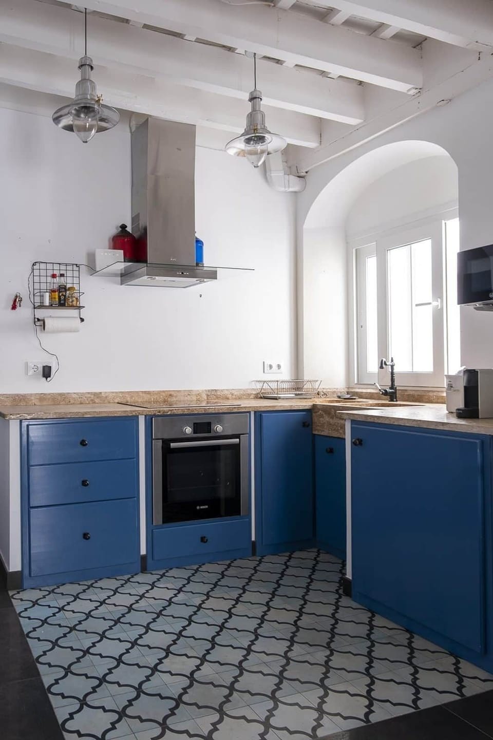 Tarifa chic rooftop penthouse blue kitchen
