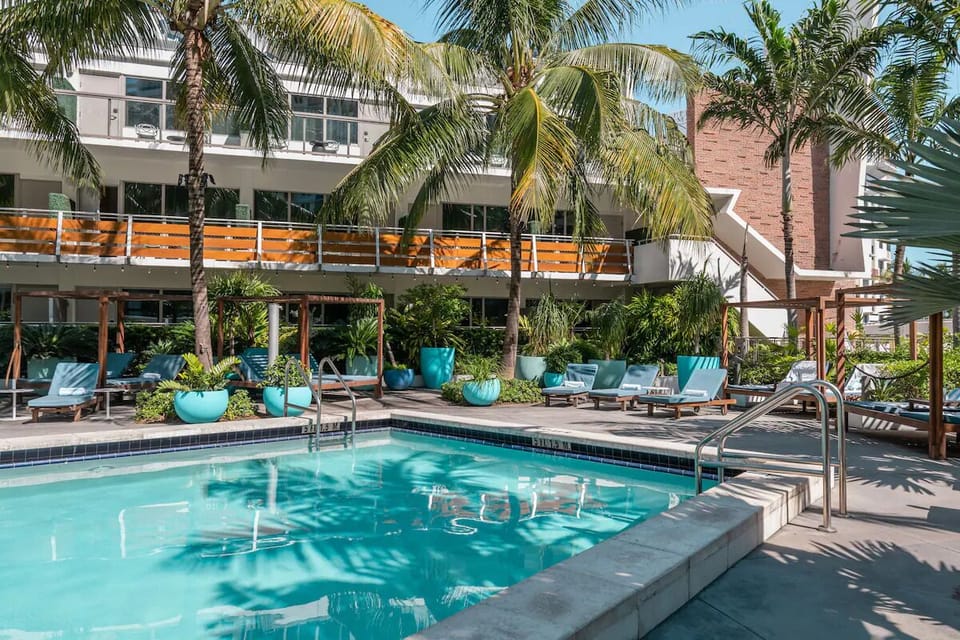 Soak up sunshine with loungers and lush greenery all around.