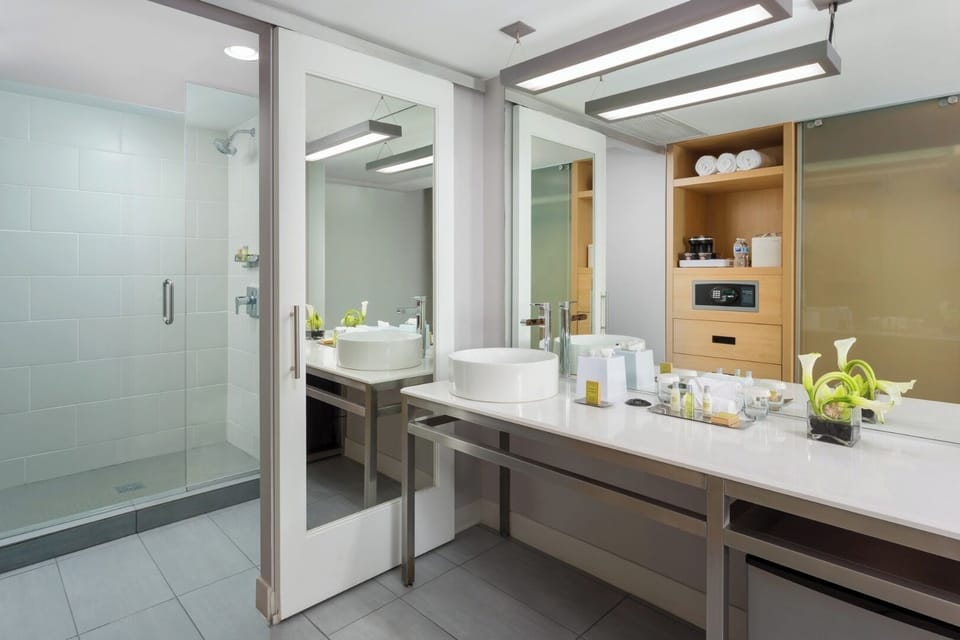 Refresh in a spa-bright bathroom with luxe counter space.