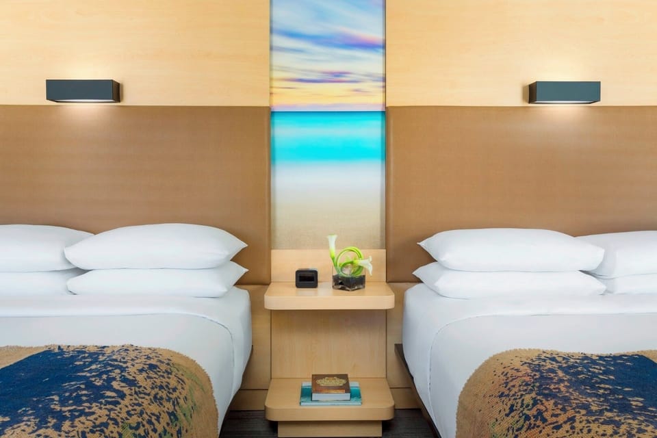 Drift off in a tranquil space with warm, ambient lighting.