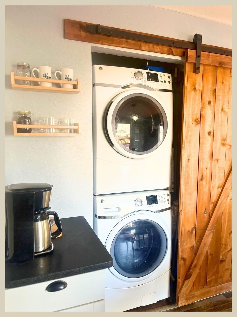Our coffee station and full-size laundry, conveniently located off the kitchen.