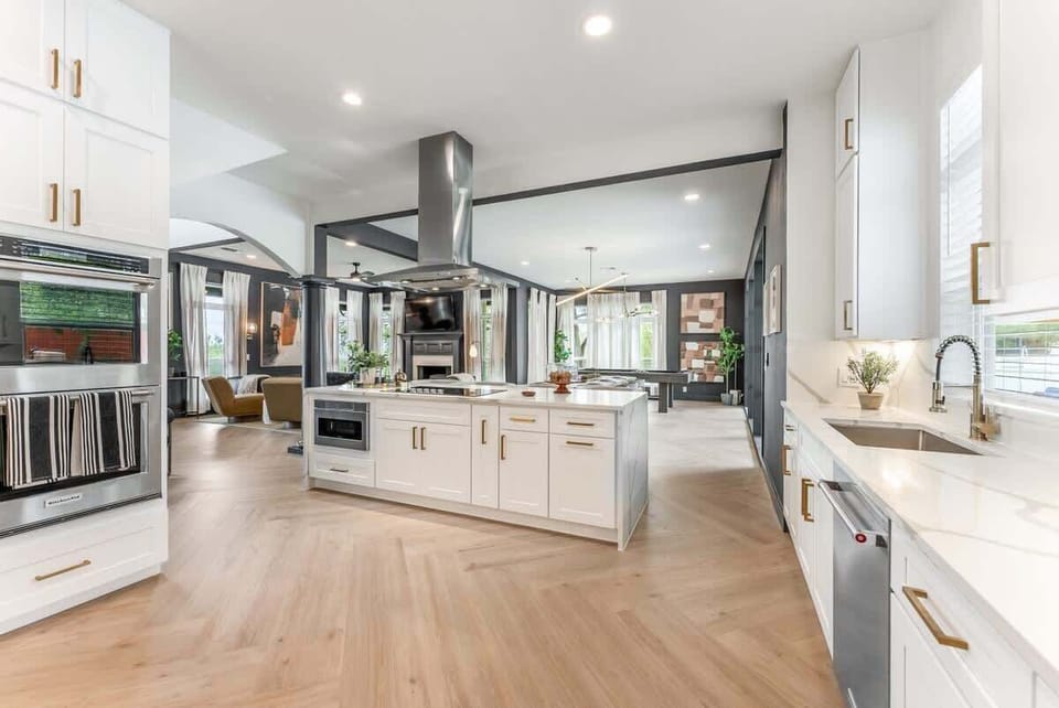 3. Enjoy a spacious modern kitchen equipped with stainless appliances and a large island.
