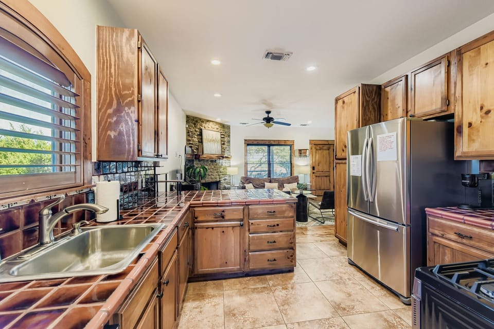 Fully equipped rustic kitchen.