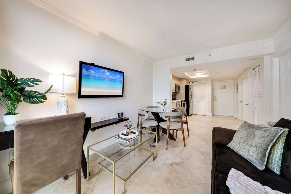 Movie night ready. Relax on the plush sofa bed and enjoy your favorite shows on the large Smart TV