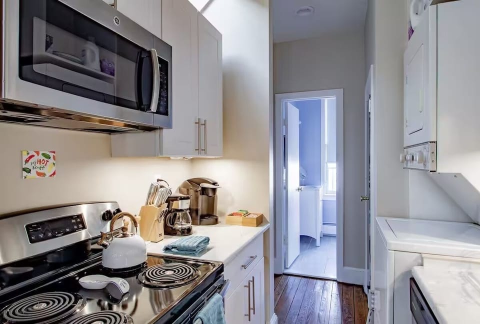 view from kitchen to back of apartment