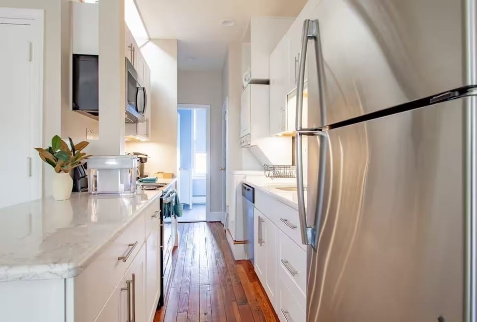 View the length of the kitchen