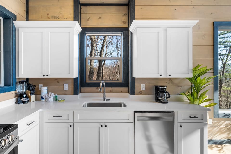 modern loaded kitchen with view