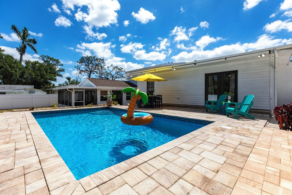Newly resurfaced pool is the main event in the backyard!