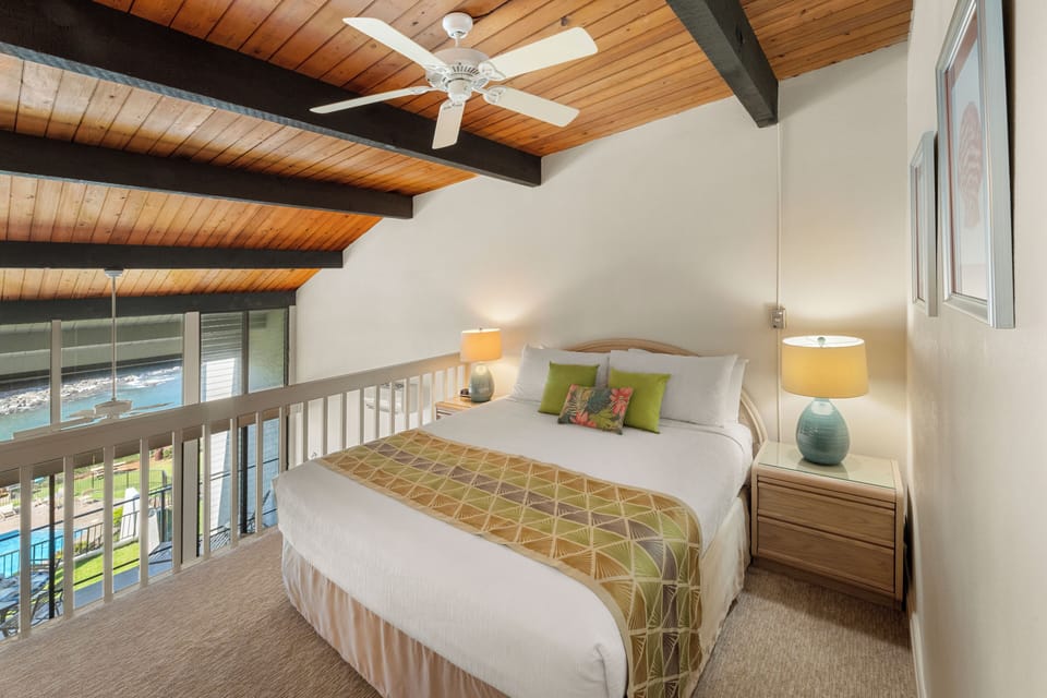 Cozy loft bedroom with a view